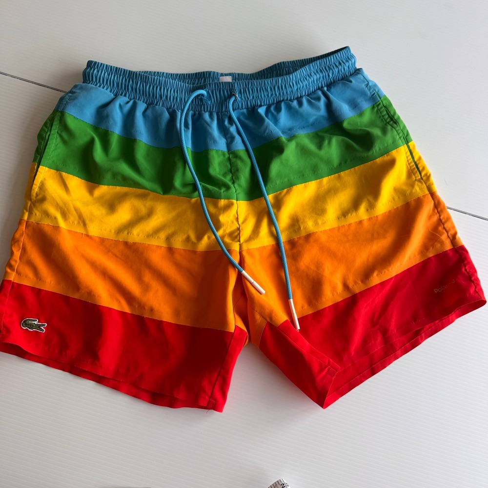 Lacoste x Polaroid Mens Rainbow Stripe Swim Shorts Large MH2095 Multicolor